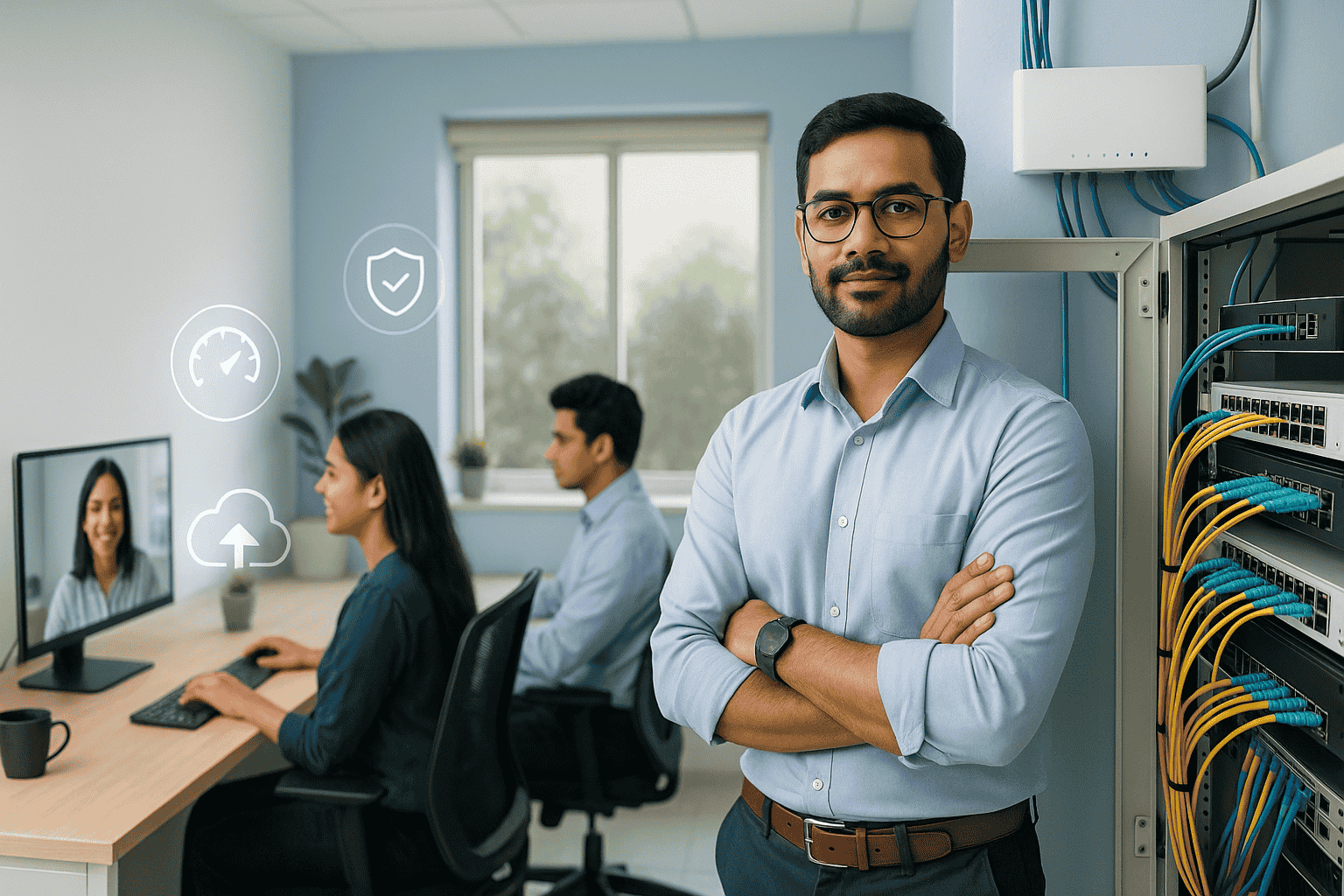 Business professional in a modern office or server room